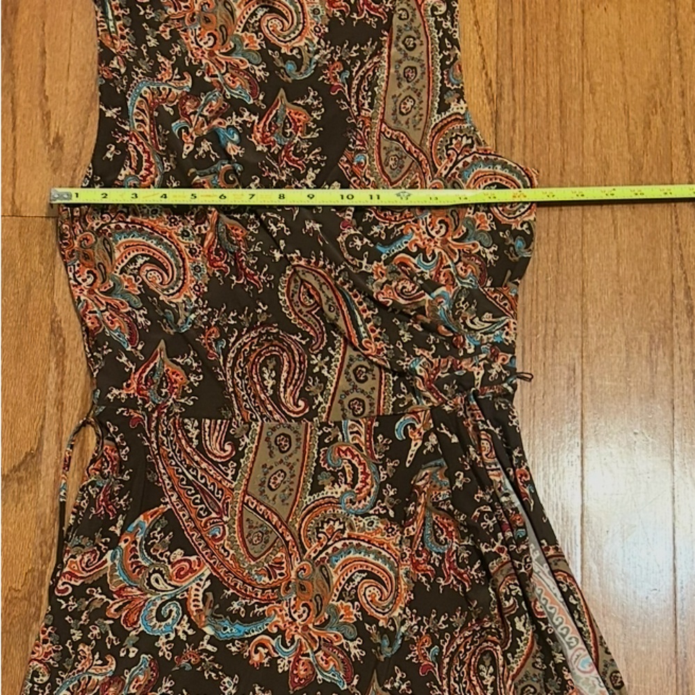 Lauren Ralph Lauren Paisley V-Neck Sleeveless Dress | Tie Waist | Size M - Picture 7 of 8